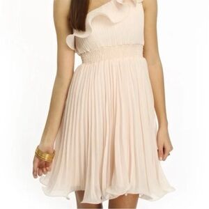 American Rag Dress Dressy Chapel Peach Blush One Shoulder Pleated Elastic Waist